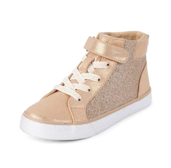 Girls Glitter Hi Top Sneakers - Rose Gold